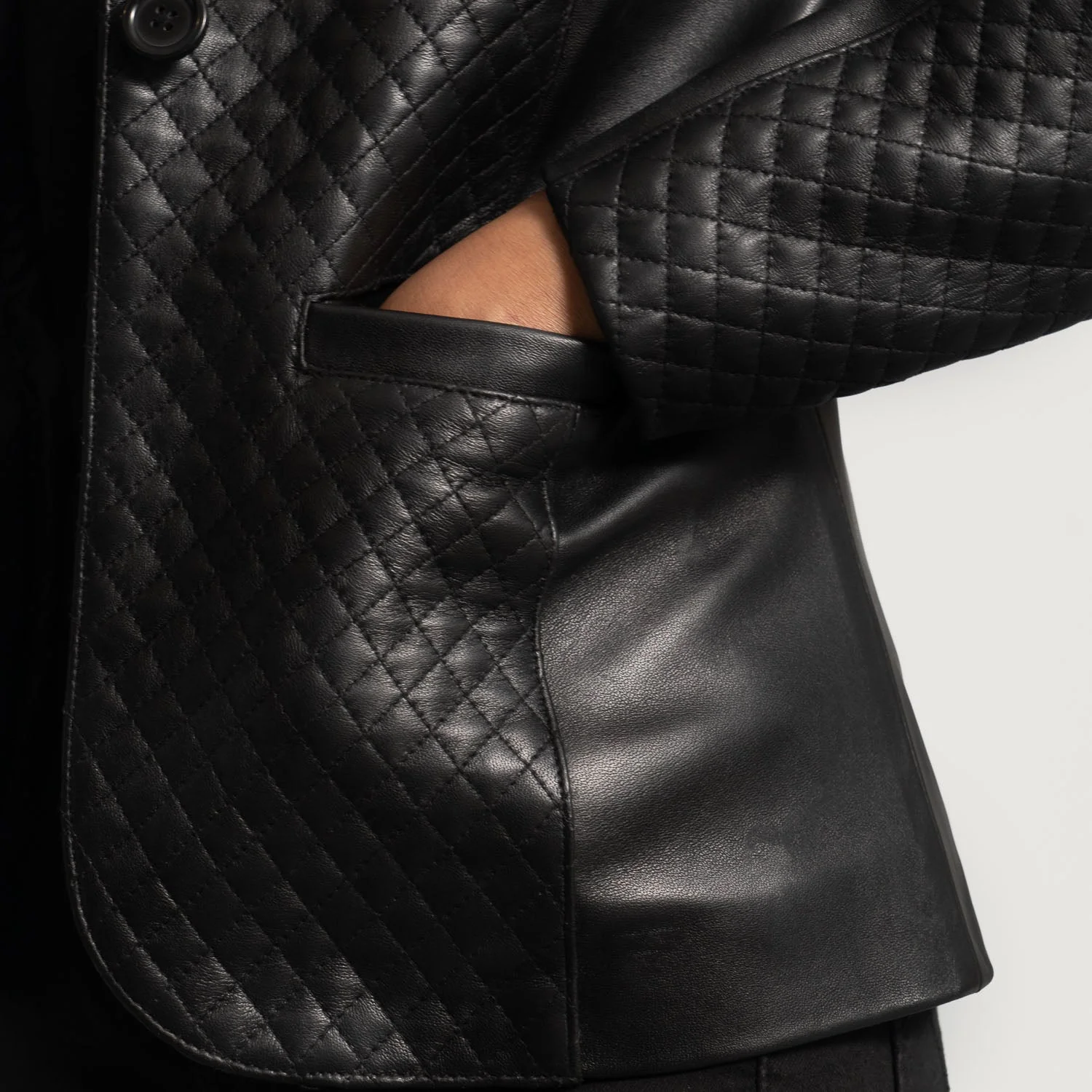 Cora Quilted Black Leather Blazer - Image 6