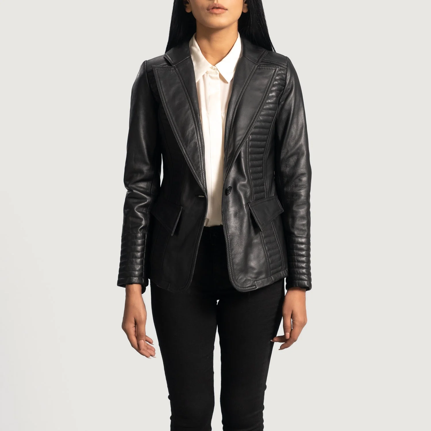 Selina Black Leather Blazer - Image 1
