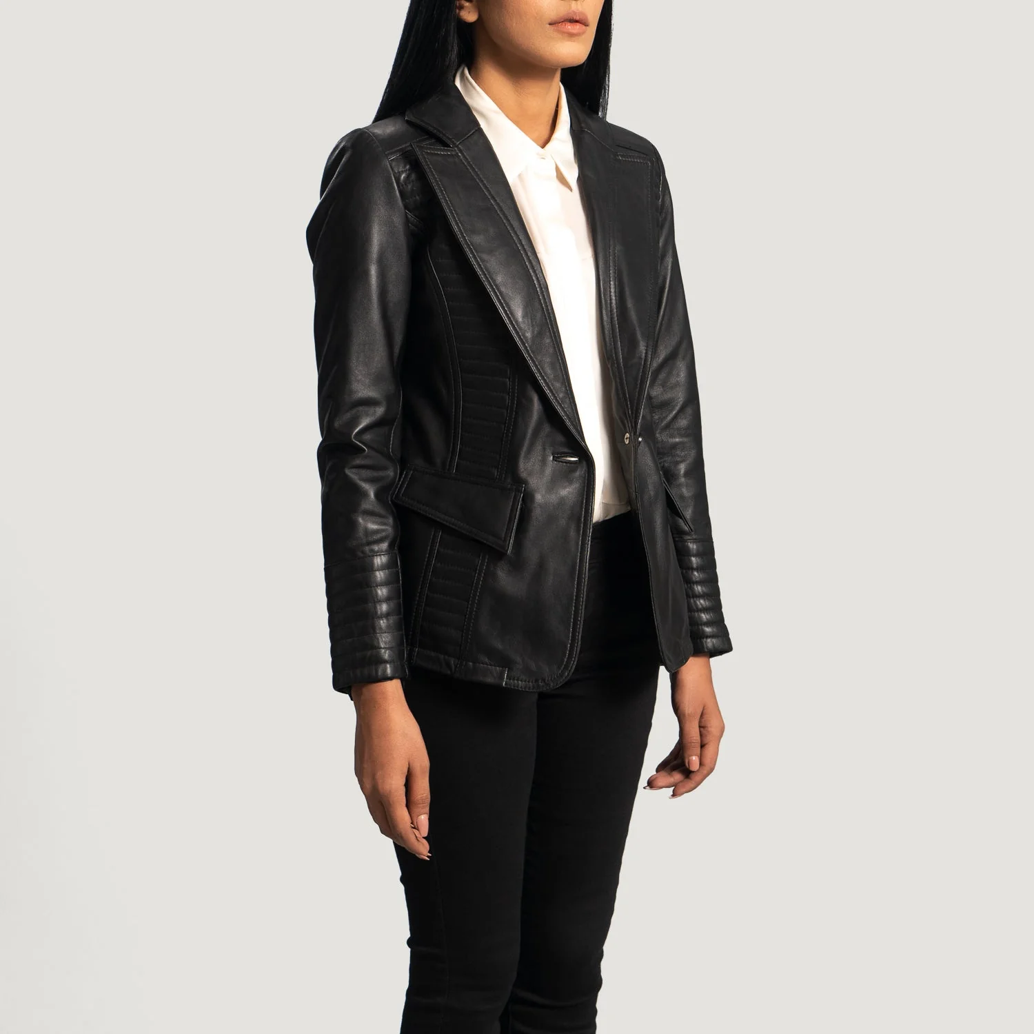 Selina Black Leather Blazer - Image 2
