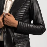 Selina Black Leather Blazer - Image 5