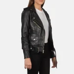 Alison Black Leather Biker Jacket - Image 3