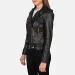 Alison Black Leather Biker Jacket - Image 2