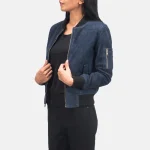 Ava Ma-1 Blue Suede Bomber Jacket - Image 3