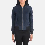 Ava Ma-1 Blue Suede Bomber Jacket - Image 5