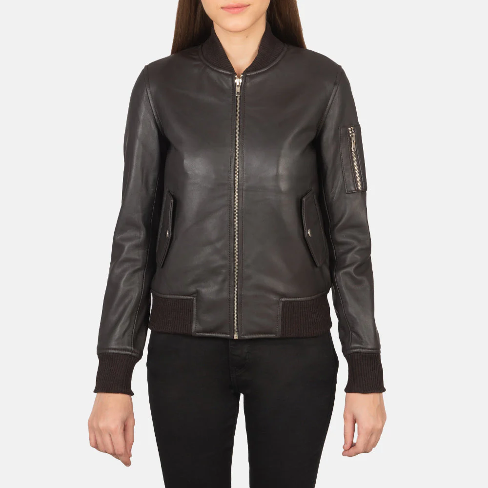 Ava Ma-1 Brown Leather Bomber Jacket - Image 4
