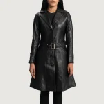 Moonlight Black Leather Trench Coat - Image 2