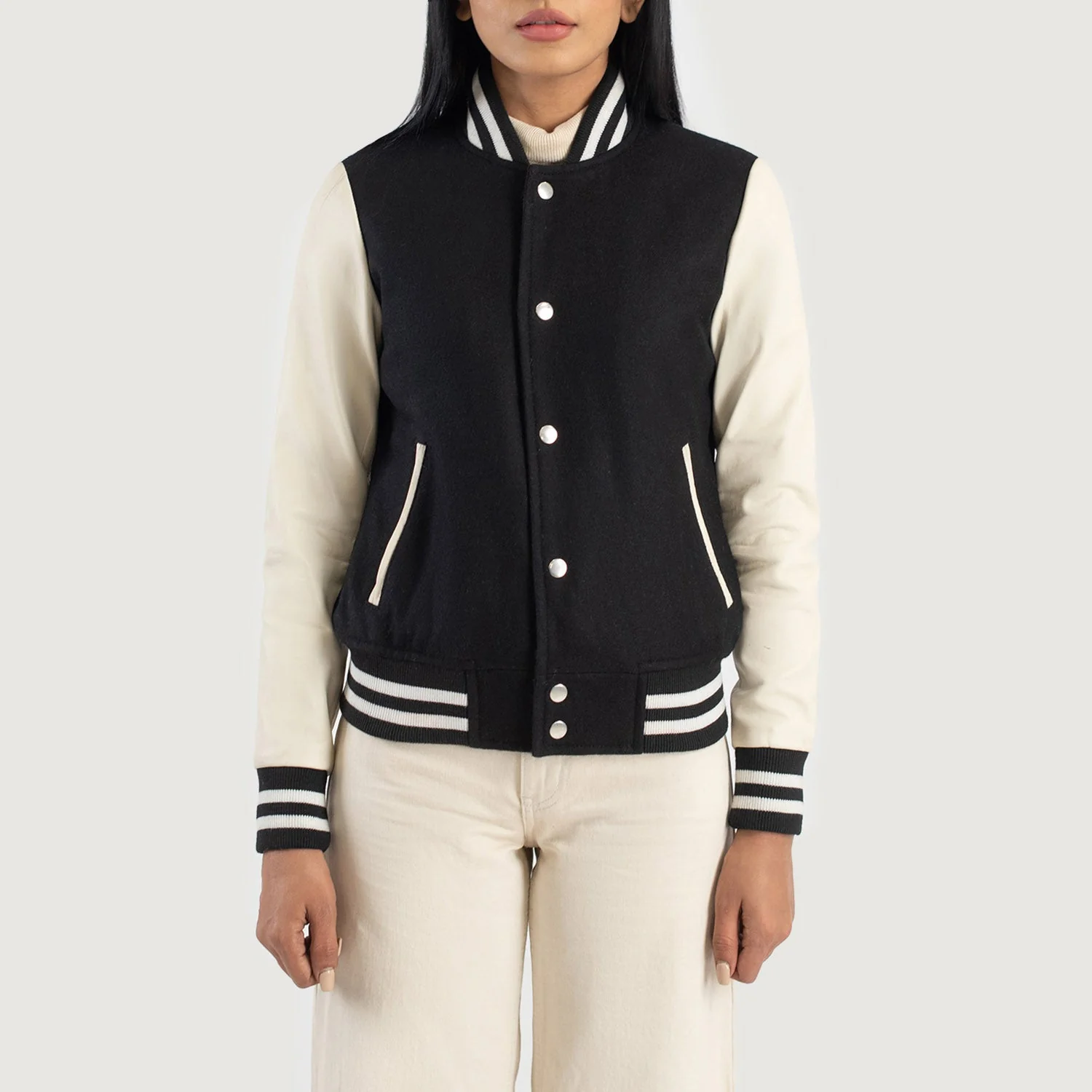 Savant Black & White Hybrid Varsity Jacket - Image 5