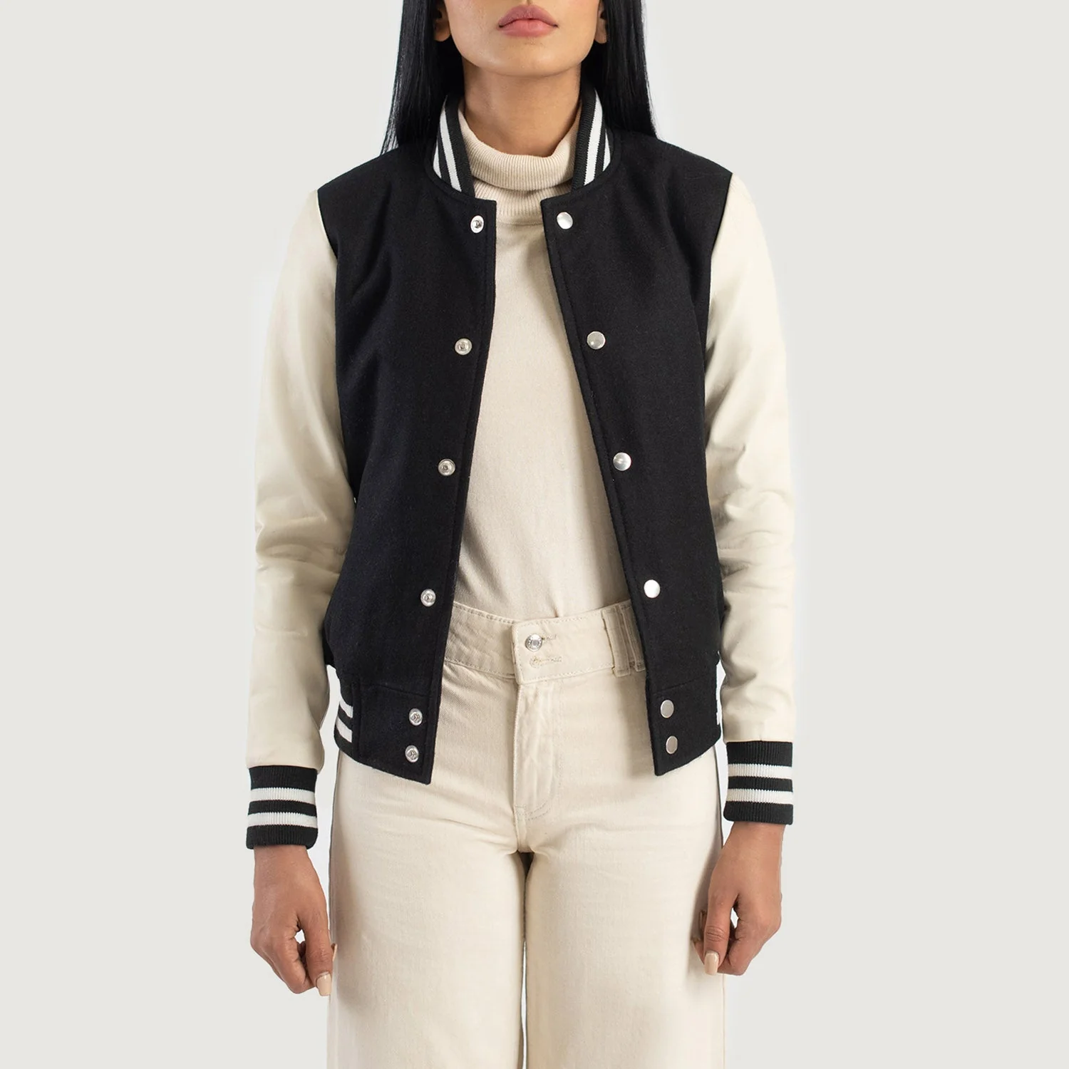 Savant Black & White Hybrid Varsity Jacket - Image 1