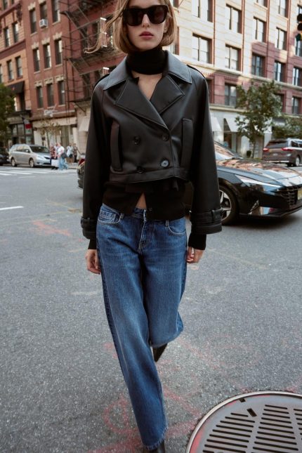 Short Trench Leather Coat