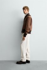 Regular Fit Leather Bomber Jacket - Image 3