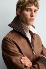 Regular Fit Leather Bomber Jacket - Image 4