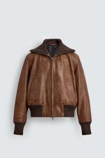 Regular Fit Leather Bomber Jacket - Image 5