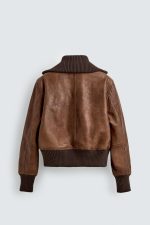Regular Fit Leather Bomber Jacket - Image 6