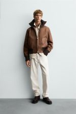 Regular Fit Leather Bomber Jacket - Image 2