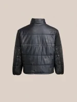 Leather Distressed Puffer Jacket in black - Image 4
