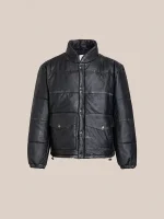 Leather Distressed Puffer Jacket in black - Image 5