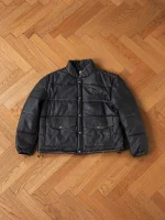 Leather Distressed Puffer Jacket in black - Image 6