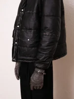 Leather Distressed Puffer Jacket in black - Image 2