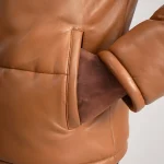 Gordan Tan Hooded Leather Puffer Jacket - Image 6