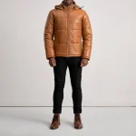 Gordan Tan Hooded Leather Puffer Jacket - Image 5