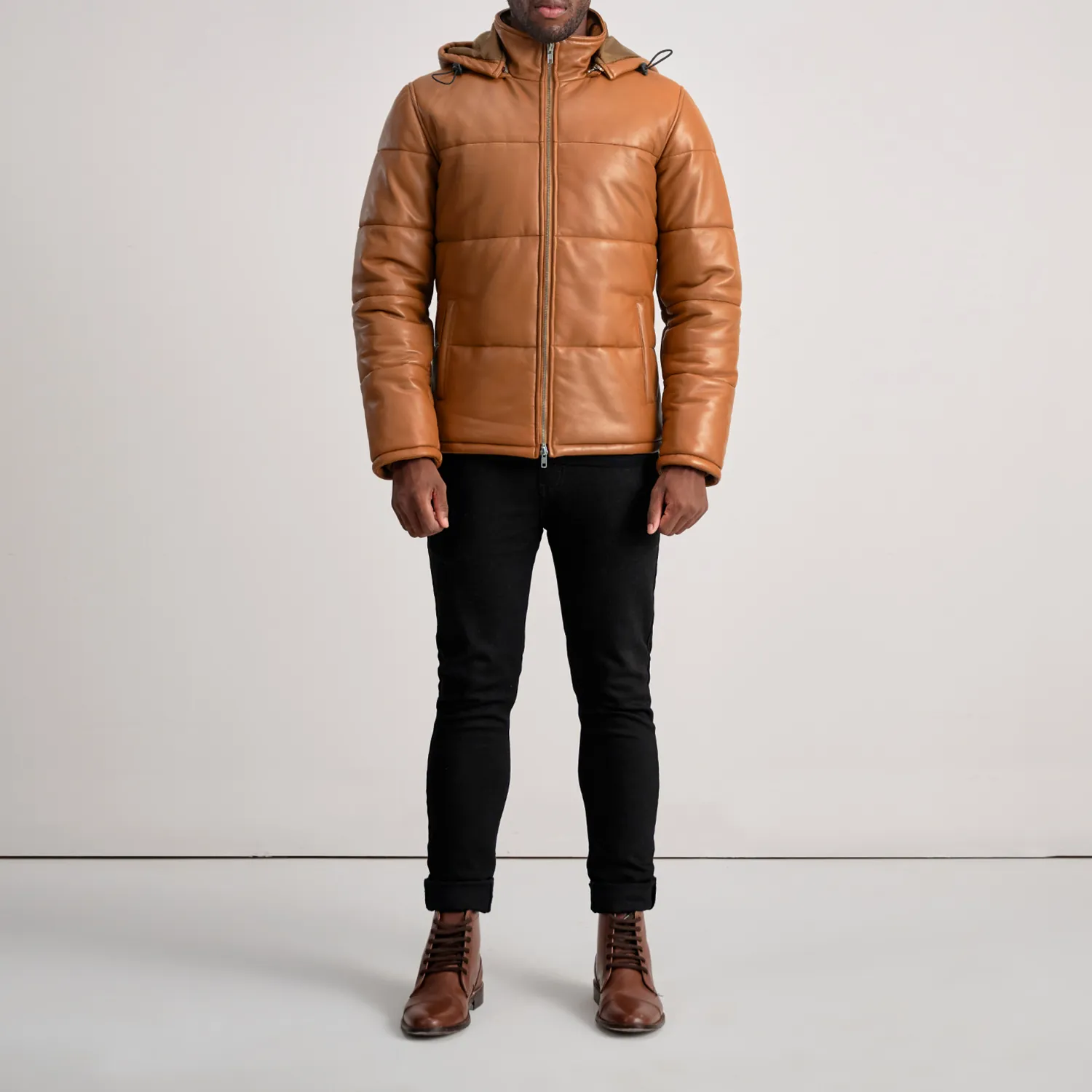 Gordan Tan Hooded Leather Puffer Jacket - Image 5
