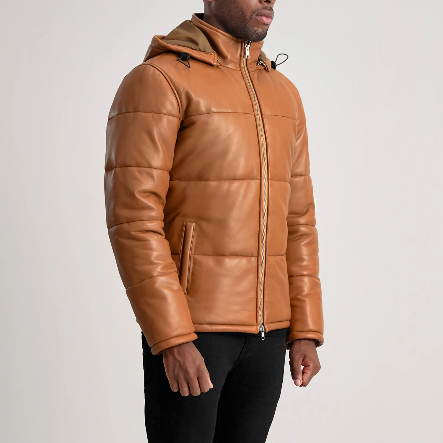 Gordan Tan Hooded Leather Puffer Jacket - Image 3