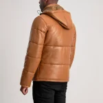 Gordan Tan Hooded Leather Puffer Jacket - Image 4