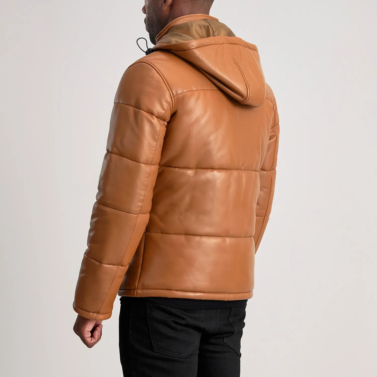Gordan Tan Hooded Leather Puffer Jacket - Image 4