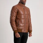 Lucas Brown Leather Puffer Bomber Jacket - Image 4
