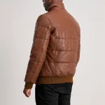Lucas Brown Leather Puffer Bomber Jacket - Image 5
