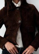 Suede Leather Jacket in Brown - Image 4