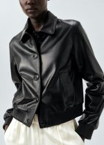 Bomber Leather jacket Black - Image 4