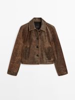 Distressed Effect Napa Leather Cropped Jacket - Image 5