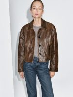 Distressed Effect Napa Leather Cropped Jacket