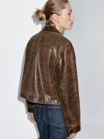 Distressed Effect Napa Leather Cropped Jacket - Image 3
