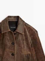 Distressed Effect Napa Leather Cropped Jacket - Image 4