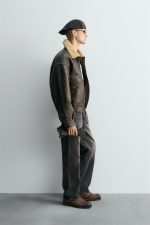 Distressed Aviator Leather Jacket, With A Shearling Collar - Image 4