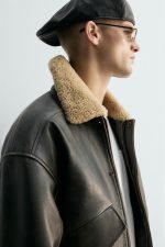 Distressed Aviator Leather Jacket, With A Shearling Collar - Image 5