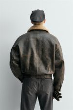 Distressed Aviator Leather Jacket, With A Shearling Collar - Image 6